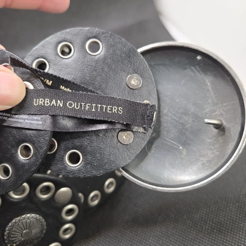 Concho Belt Urban Outfitters Black Silver 2.75